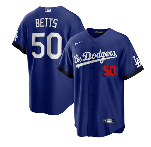 Men's Los Angeles Dodgers #50 Mookie Betts 2021 Royal City Connect Cool Base Stitched Baseball Jersey